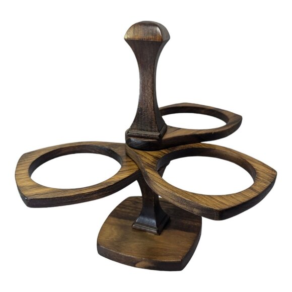 Vintage Rustic Wooden Condiment Stand with three stainless bowl inserts MCM Retr - Picture 3 of 10